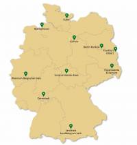 Eine Landkarte von Deutschland mit den zehn Modellregionen eingezeichnet